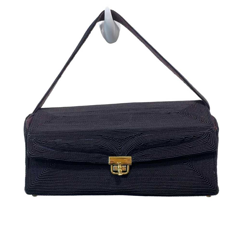 Bag × Vintage Vintage 40s Dark Blue Cordé Box Bag… - image 9