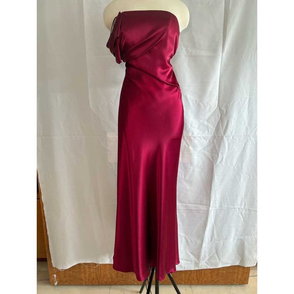 ABS Collection Red Satin Strapless Evening Gown S… - image 2