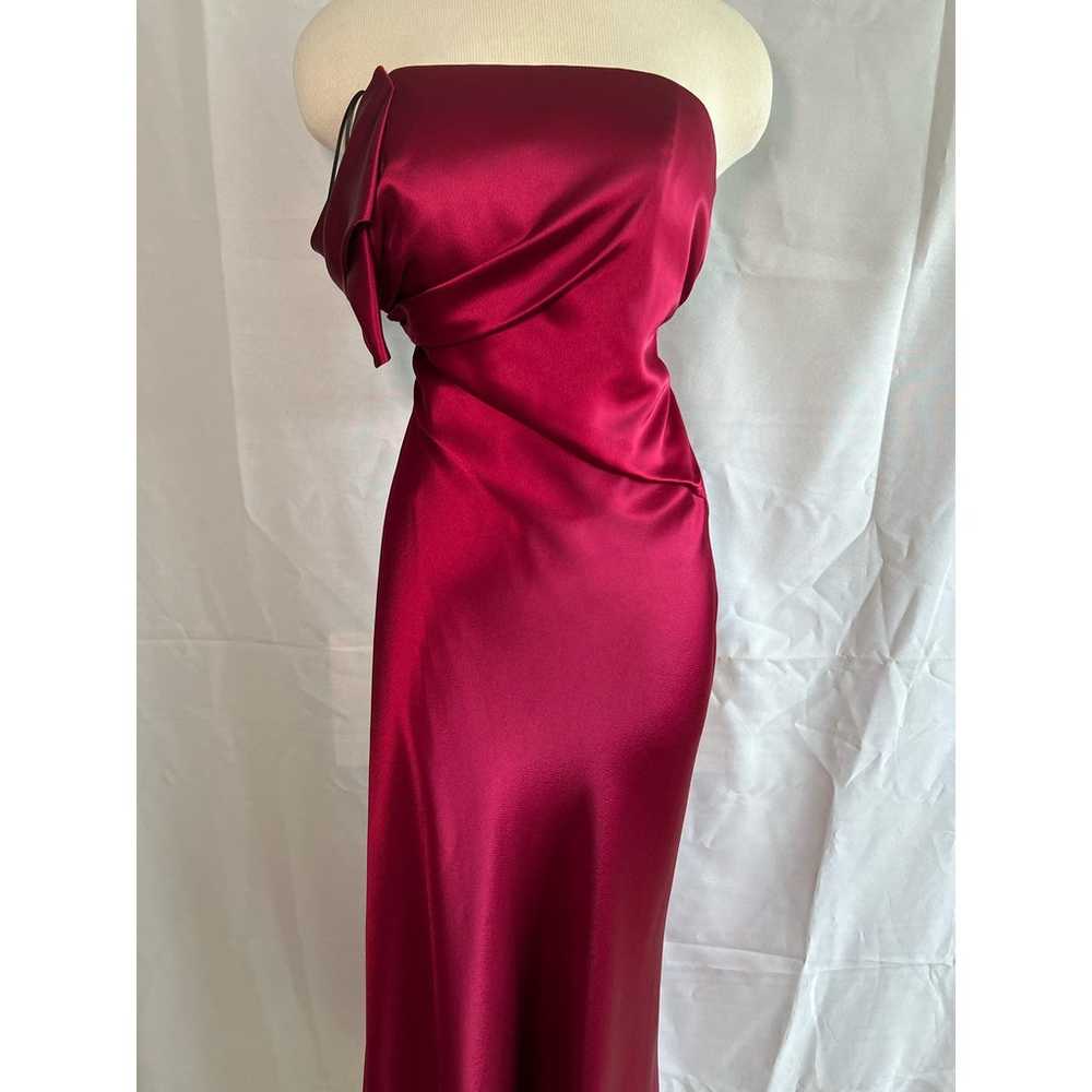 ABS Collection Red Satin Strapless Evening Gown S… - image 3