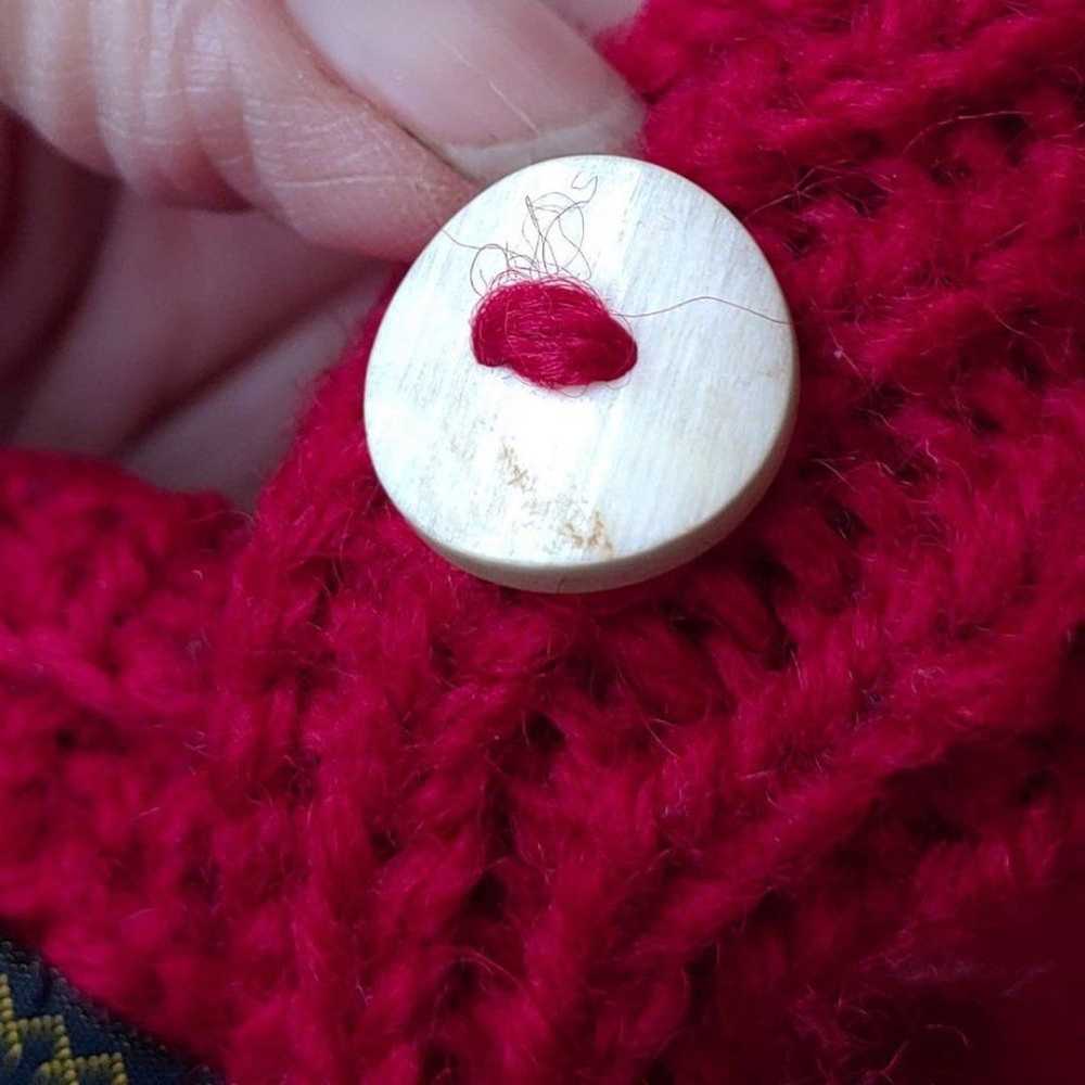 Vintage 60s Red Snowman Motif Knit Cardigan Sweat… - image 3