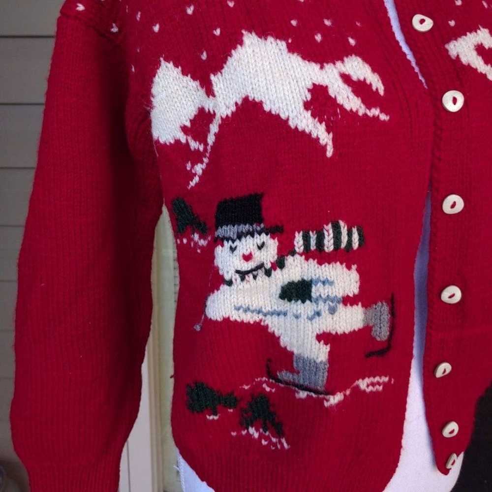 Vintage 60s Red Snowman Motif Knit Cardigan Sweat… - image 4