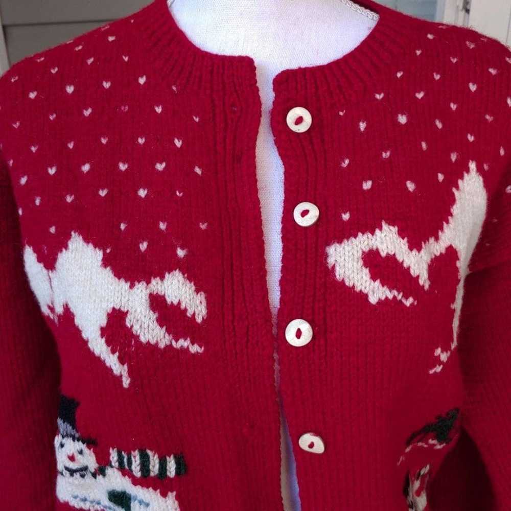 Vintage 60s Red Snowman Motif Knit Cardigan Sweat… - image 5