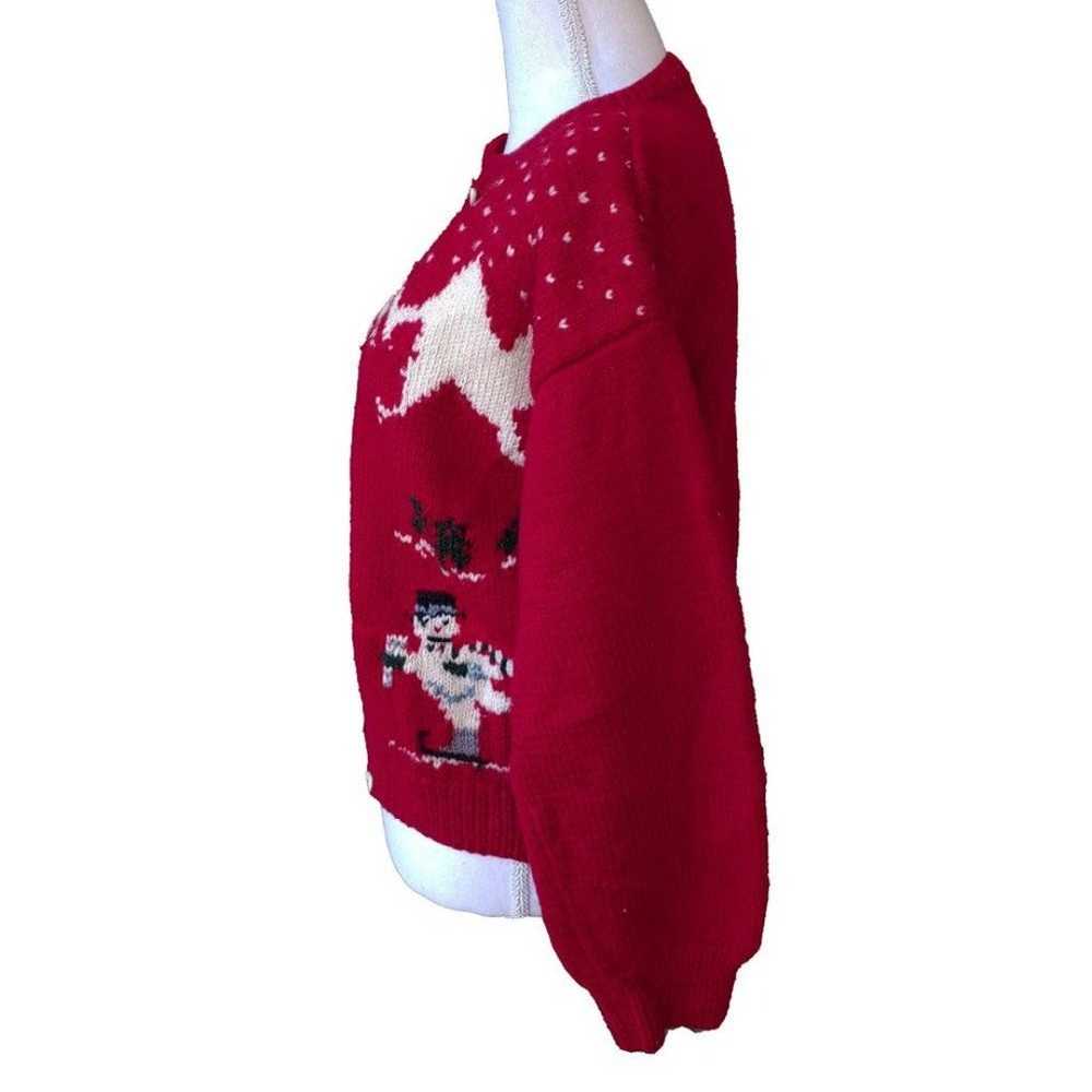 Vintage 60s Red Snowman Motif Knit Cardigan Sweat… - image 7