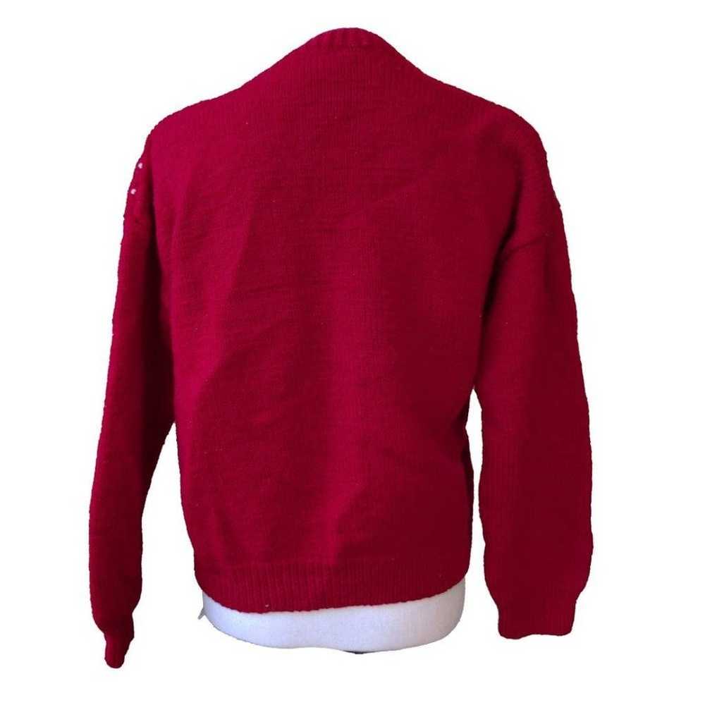 Vintage 60s Red Snowman Motif Knit Cardigan Sweat… - image 8