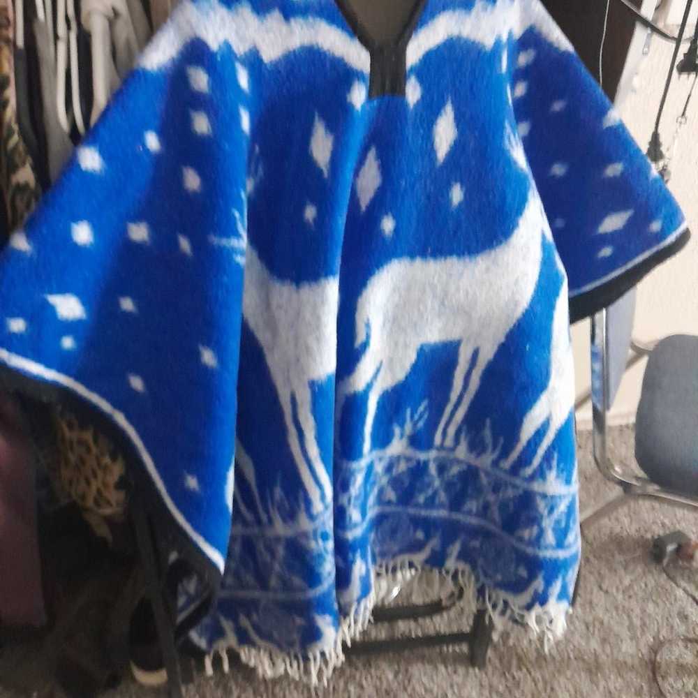 Vintage 70s 80s Reversible Mexican Poncho - image 1