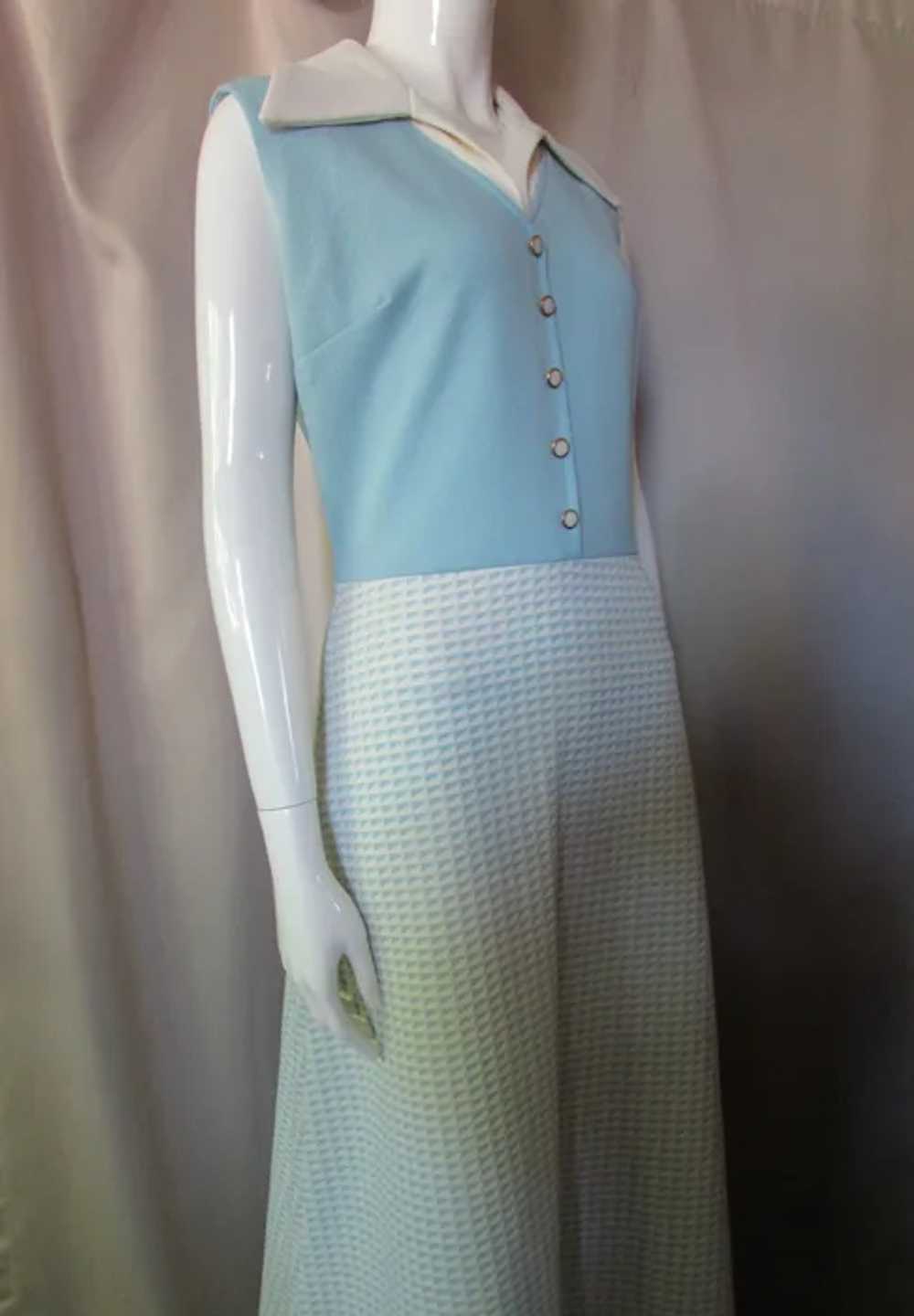 1970 Era Long Polyester Dress Summer Style Blue &… - image 2