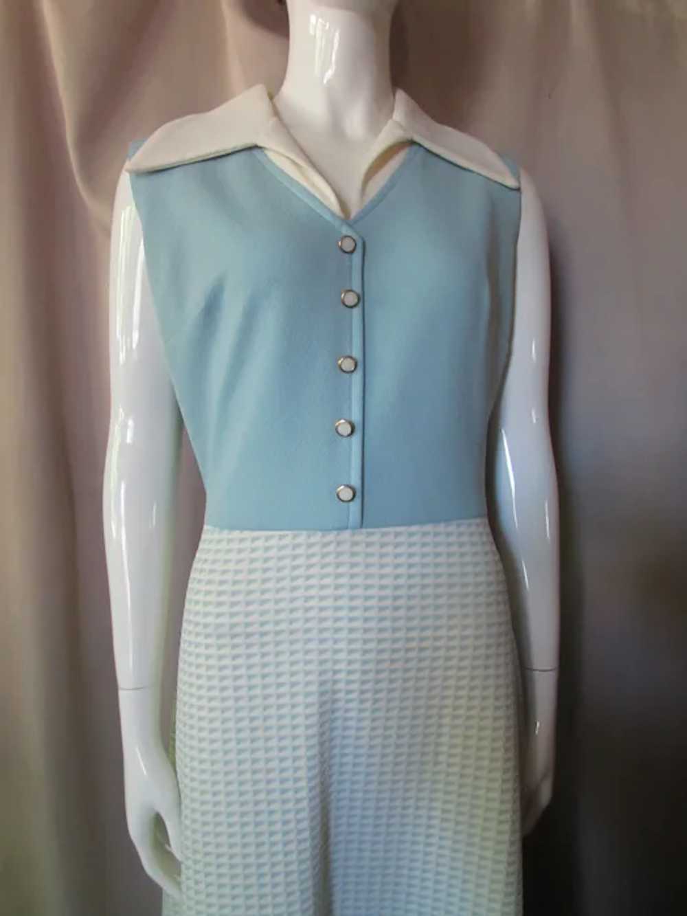 1970 Era Long Polyester Dress Summer Style Blue &… - image 3