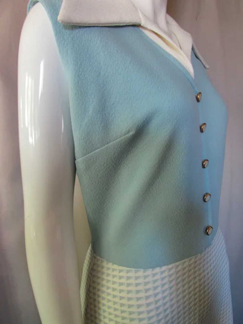 1970 Era Long Polyester Dress Summer Style Blue &… - image 4