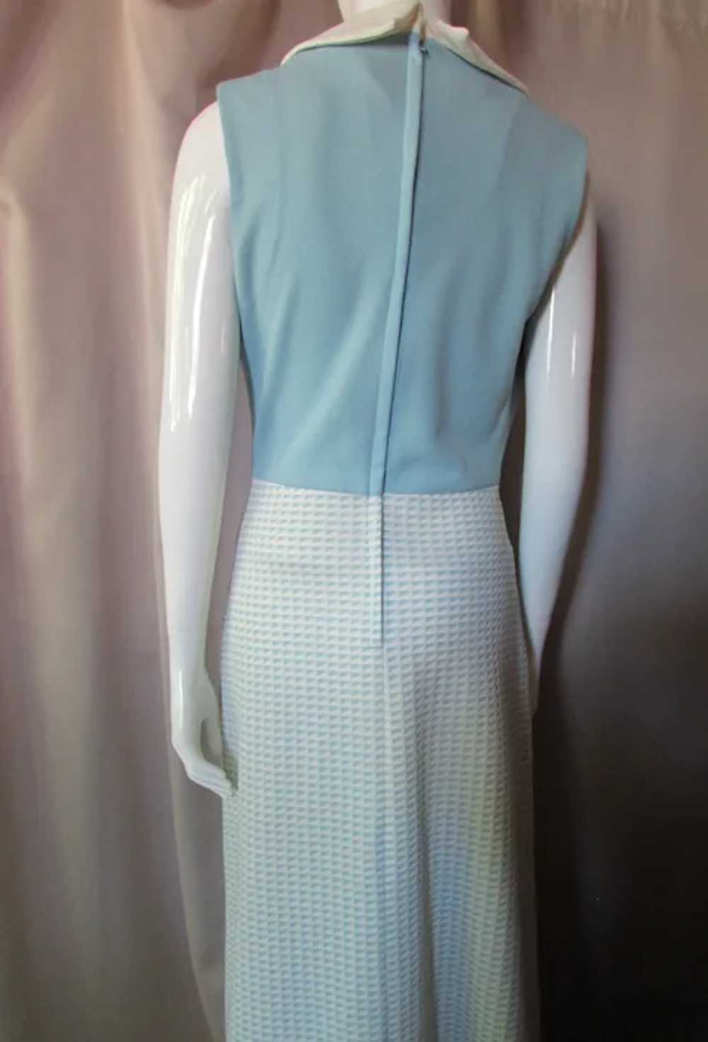 1970 Era Long Polyester Dress Summer Style Blue &… - image 5