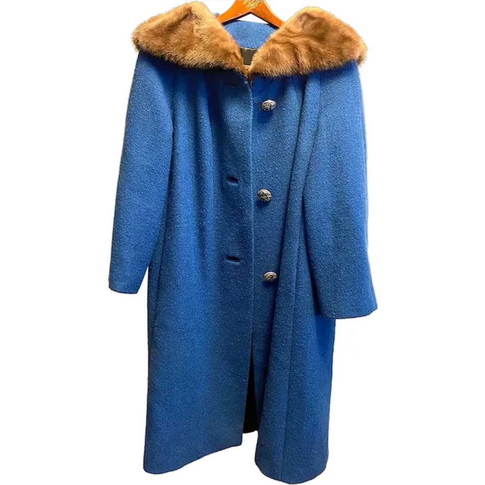 Vintage ILGWU Royal Blue Fur Collar Women Coat - image 1