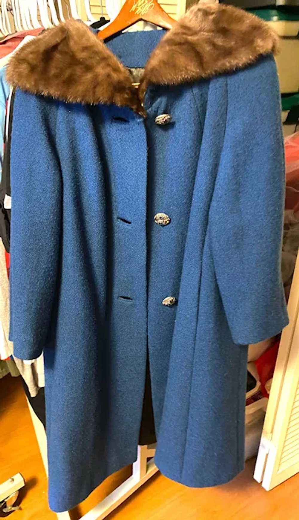 Vintage ILGWU Royal Blue Fur Collar Women Coat - image 3