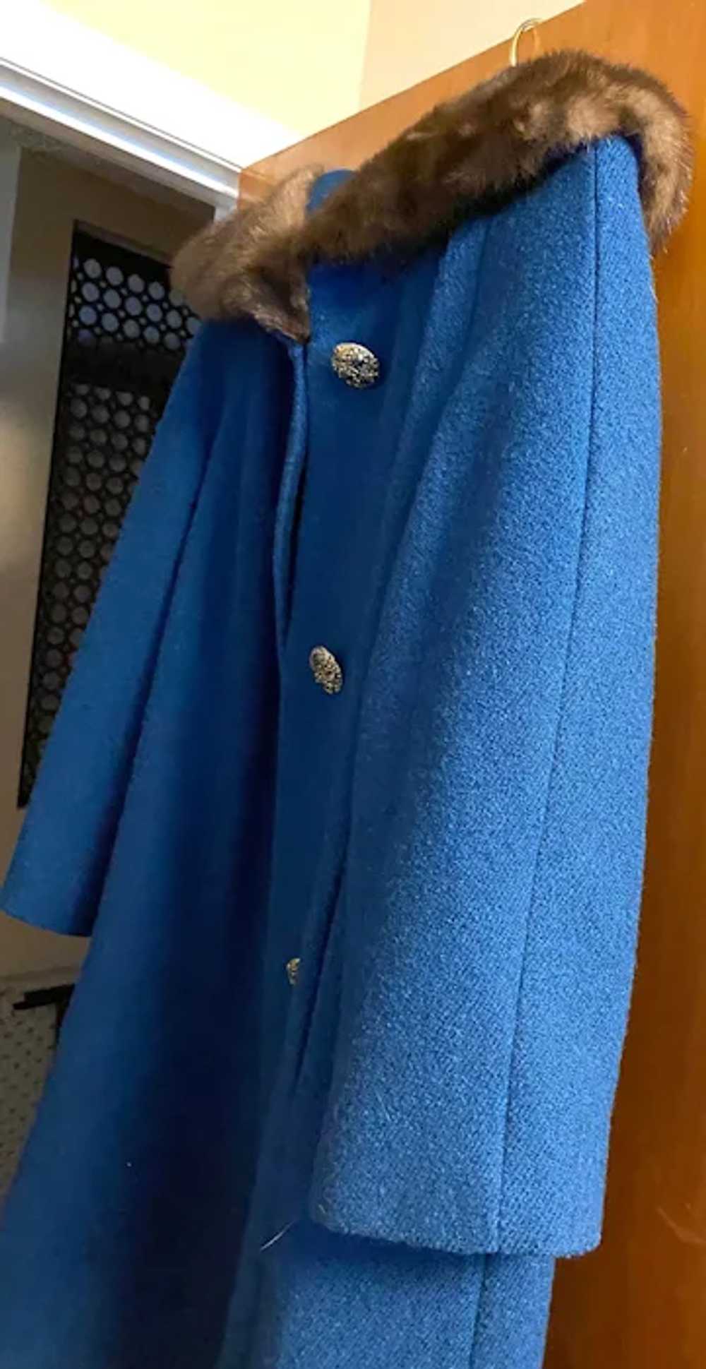 Vintage ILGWU Royal Blue Fur Collar Women Coat - image 5