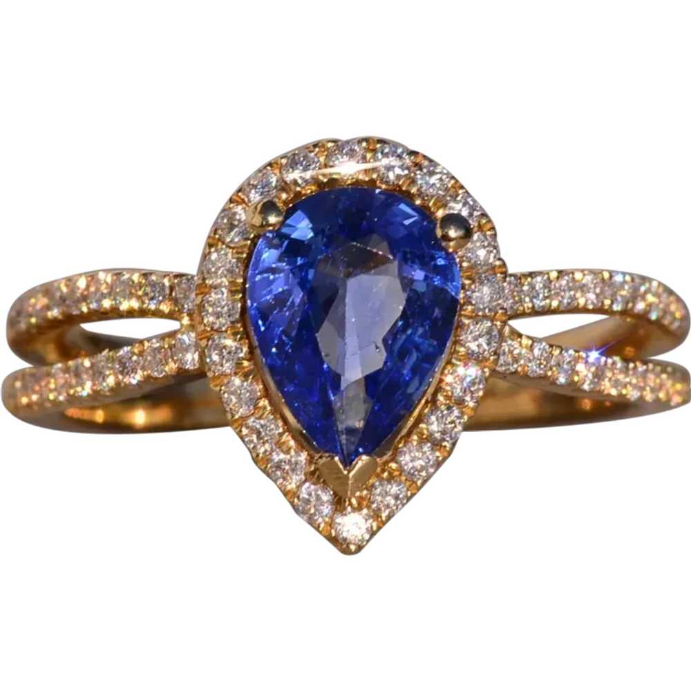 Pear Shaped Tanzanite and Natural Diamond Ring in… - image 1