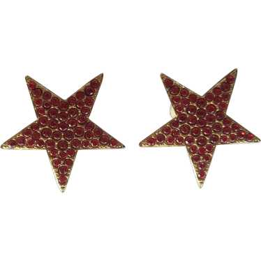 Large Tara Star Shaped Red Rhinestone Clip On Earr
