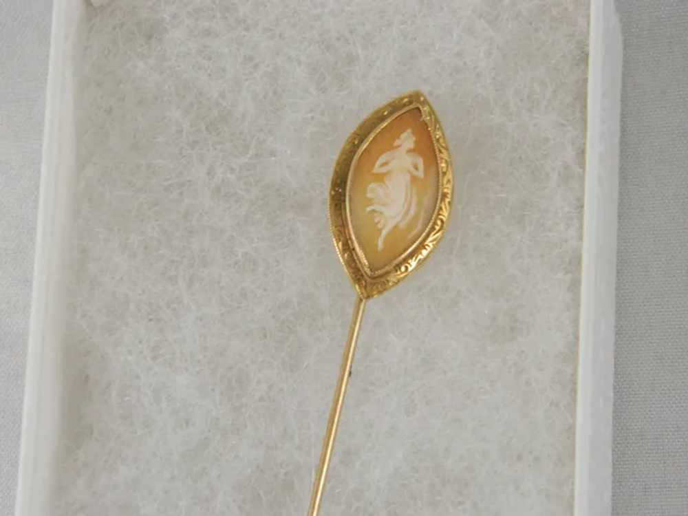 Antique Cameo Shell 14 K Rose Gold Hat / Stick La… - image 10