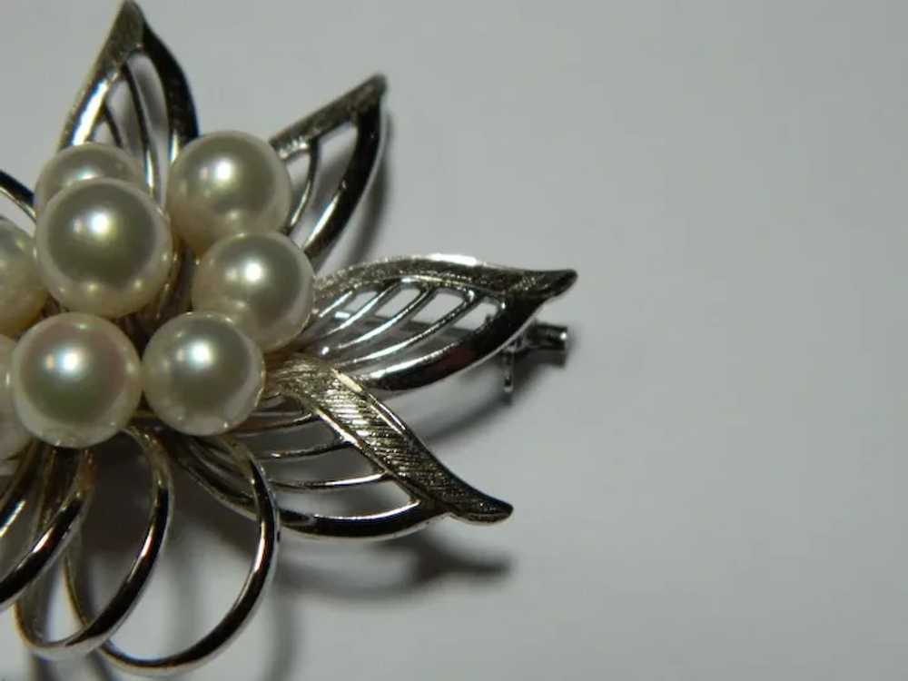 Vintage Faux Pearl Sterling Floral Brooch - image 2