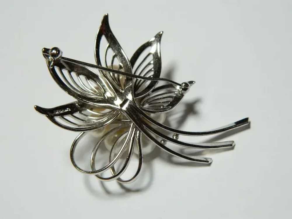 Vintage Faux Pearl Sterling Floral Brooch - image 3