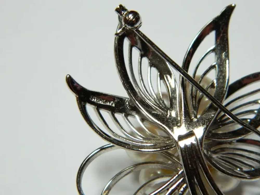 Vintage Faux Pearl Sterling Floral Brooch - image 4