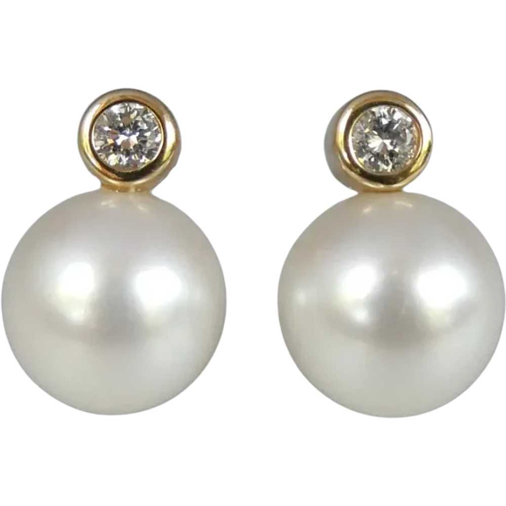 Estate 9ct Yellow Gold Cultured Akoya Pearl & Dia… - image 1