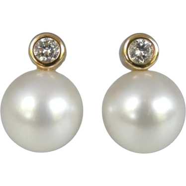 Estate 9ct Yellow Gold Cultured Akoya Pearl & Dia… - image 1