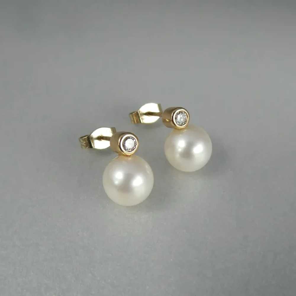 Estate 9ct Yellow Gold Cultured Akoya Pearl & Dia… - image 2