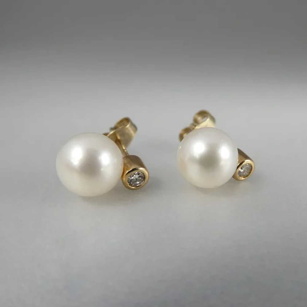 Estate 9ct Yellow Gold Cultured Akoya Pearl & Dia… - image 3