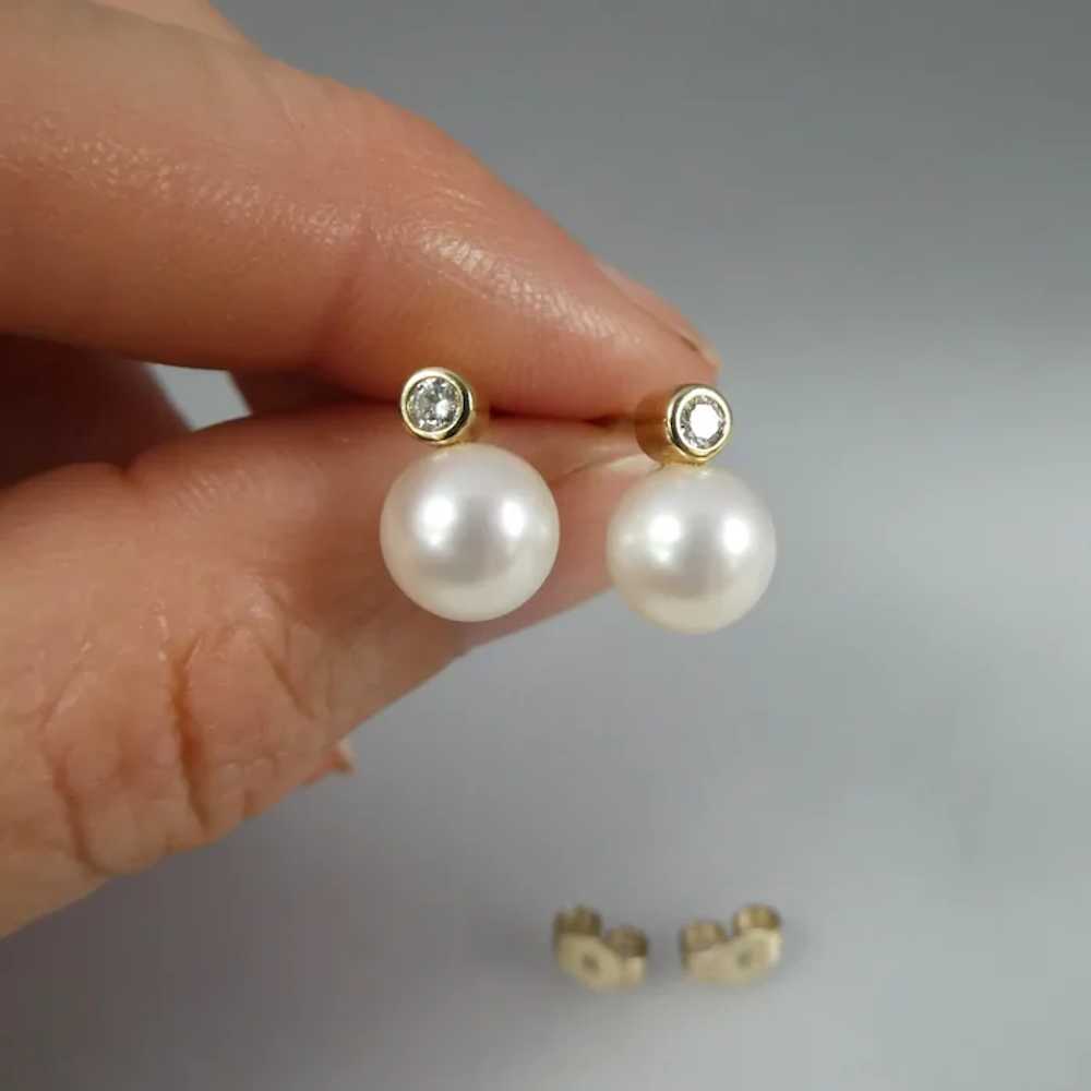 Estate 9ct Yellow Gold Cultured Akoya Pearl & Dia… - image 4