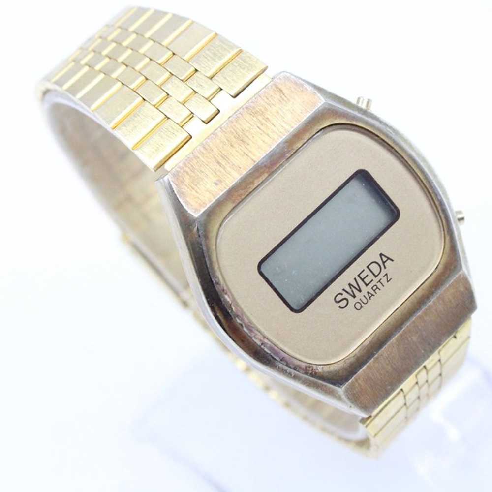 Vintage SWEDA Digital Watch Mens Gold Tone Stainl… - image 4