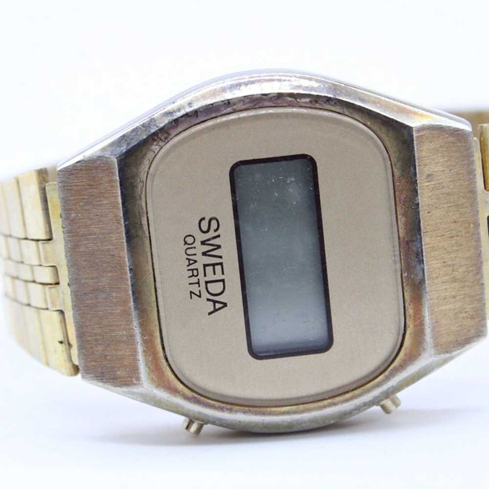 Vintage SWEDA Digital Watch Mens Gold Tone Stainl… - image 6