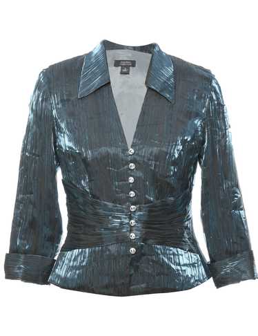 Dress Barn Blue Metallic Pleated Evening Jacket -… - image 1