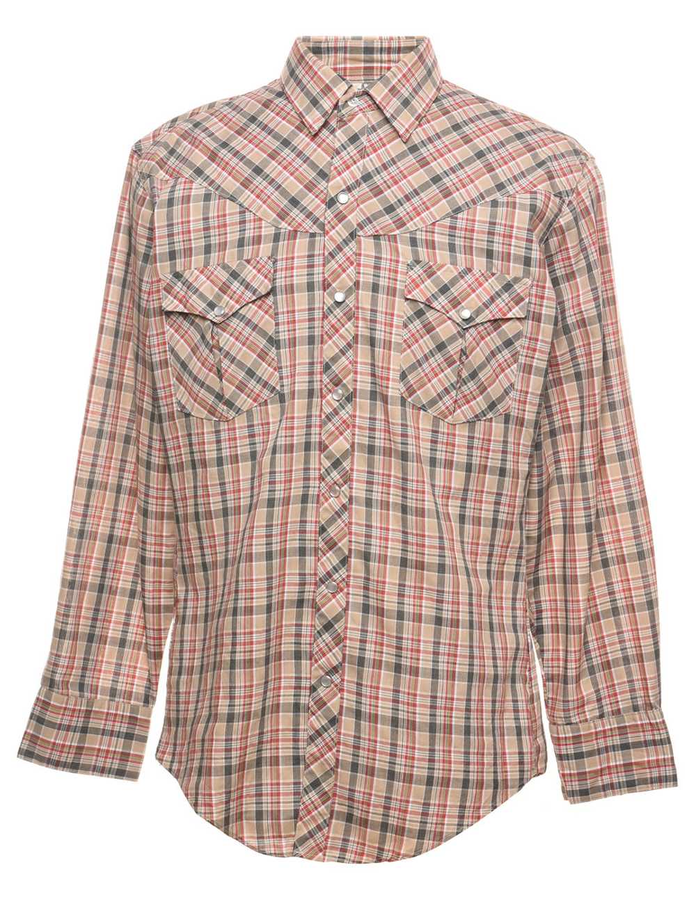 Brown & Maroon Classic Checked Shirt - L - image 1