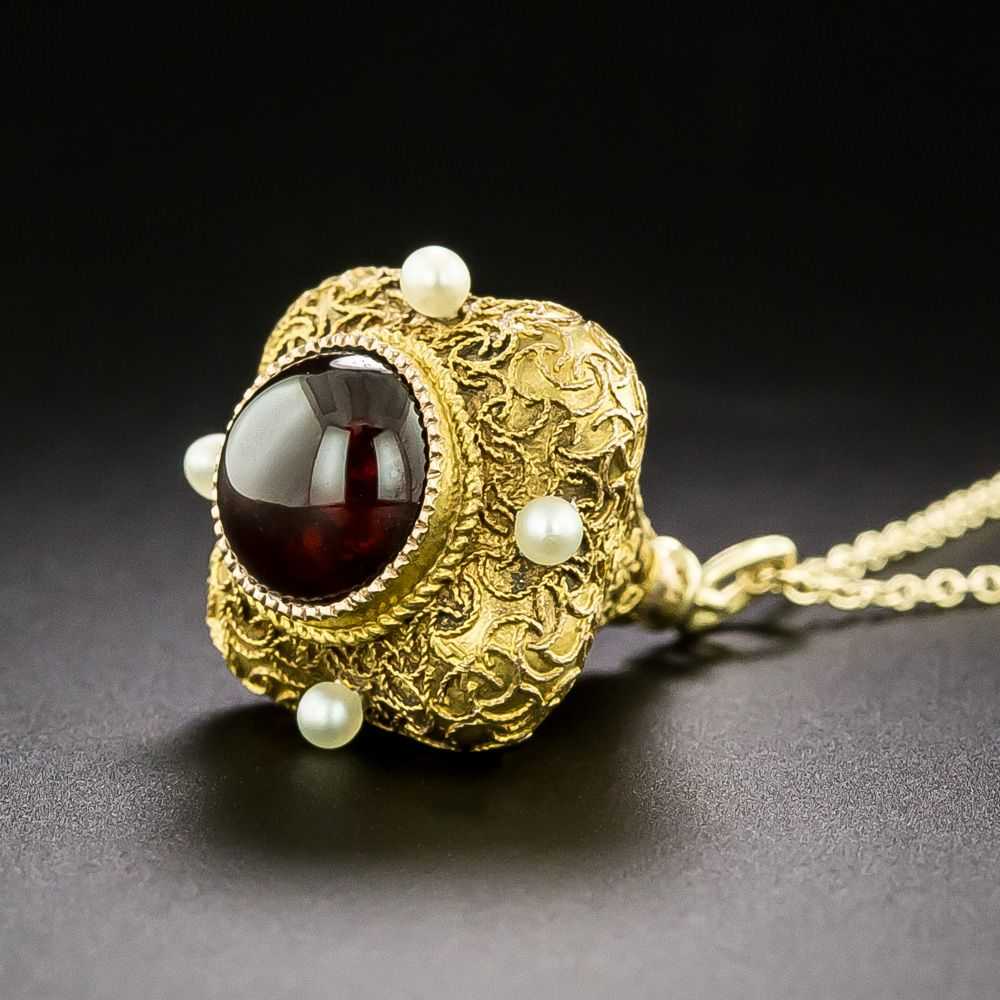 Etruscan Revival Victorian Garnet and Seed Pearl … - image 2