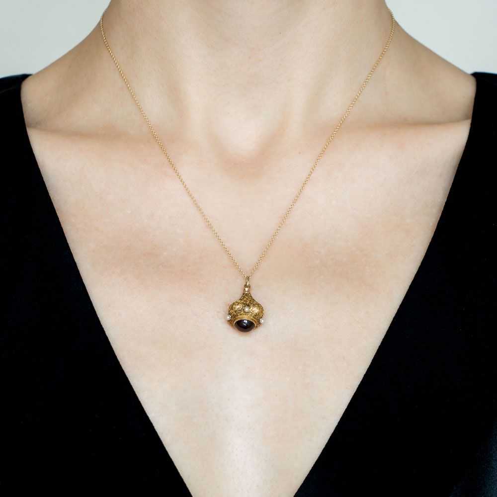 Etruscan Revival Victorian Garnet and Seed Pearl … - image 3