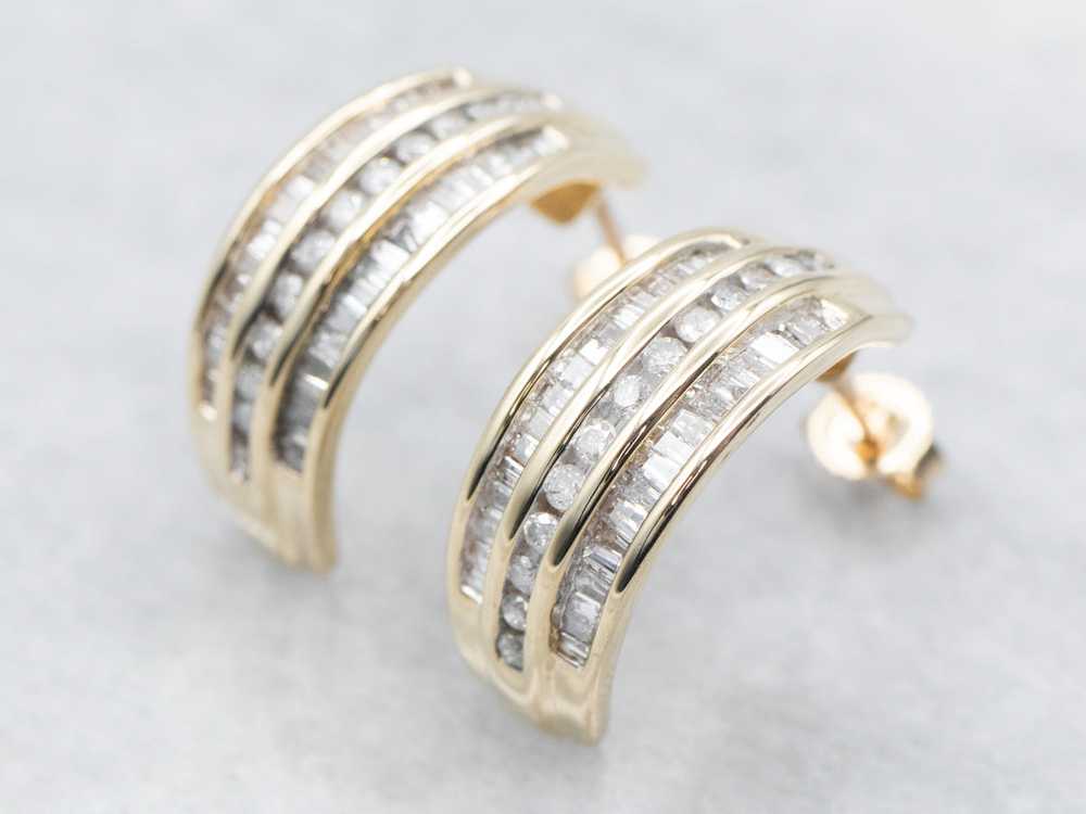 Sparkling Round and Baguette Cut Diamond Hoop Ear… - image 2