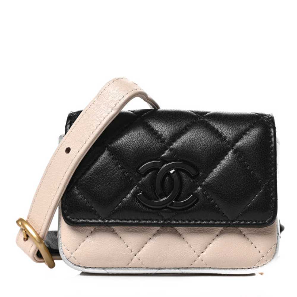 CHANEL Lambskin Quilted Mini Chain Belt Bag Black… - image 1