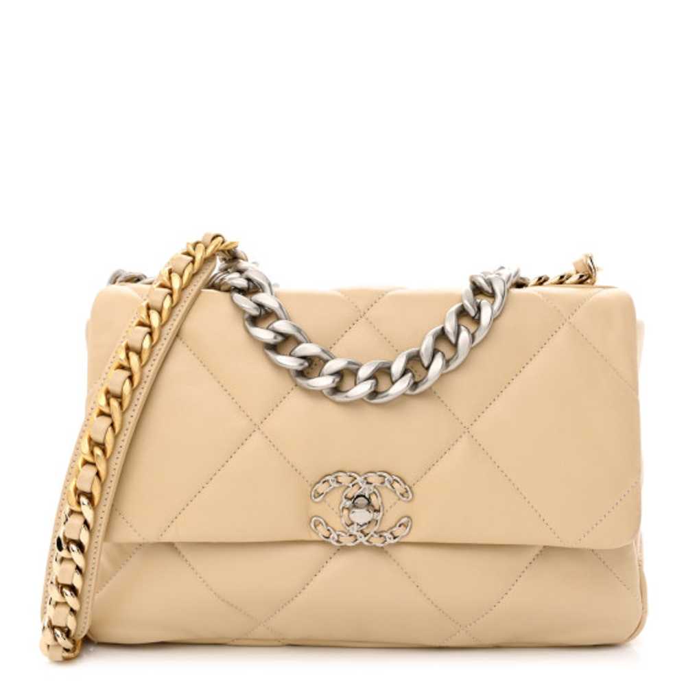 CHANEL Lambskin Quilted Large Chanel 19 Flap Beige - image 1