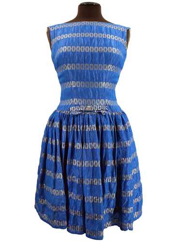 True Vintage Blue and Gold 1950s Dress - image 1