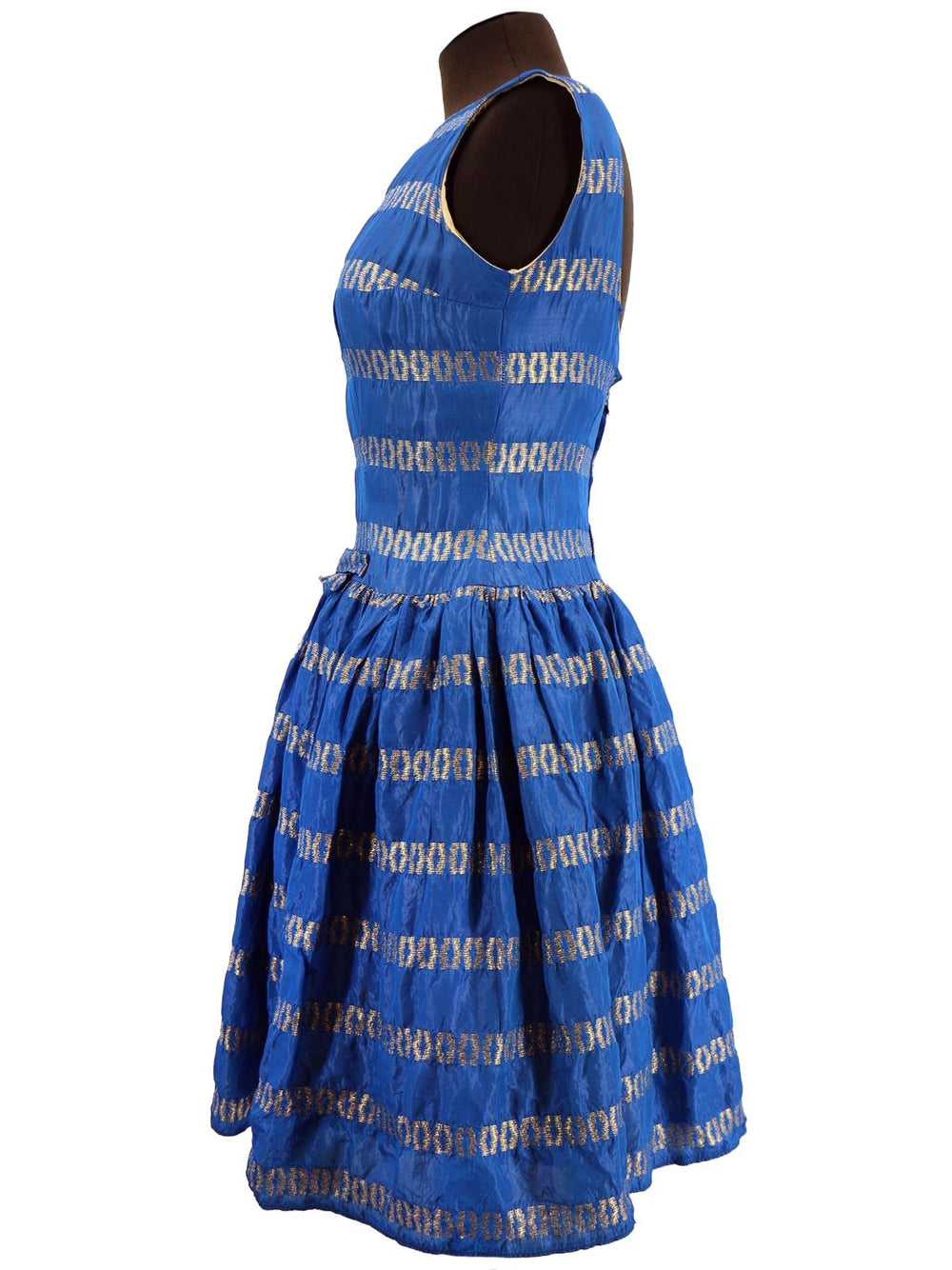 True Vintage Blue and Gold 1950s Dress - image 3