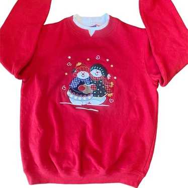 Vintage 90s Embroidered Snowman Christmas Sweatsh… - image 1