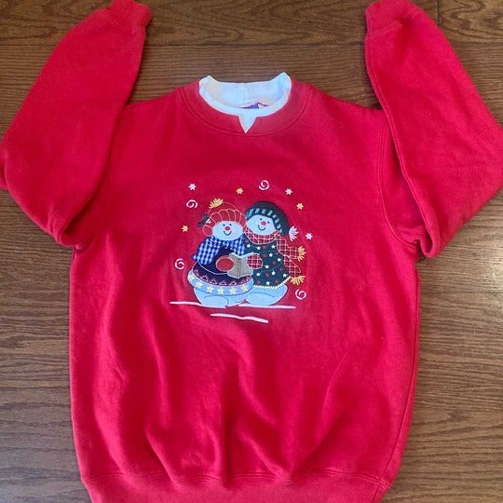 Vintage 90s Embroidered Snowman Christmas Sweatsh… - image 2