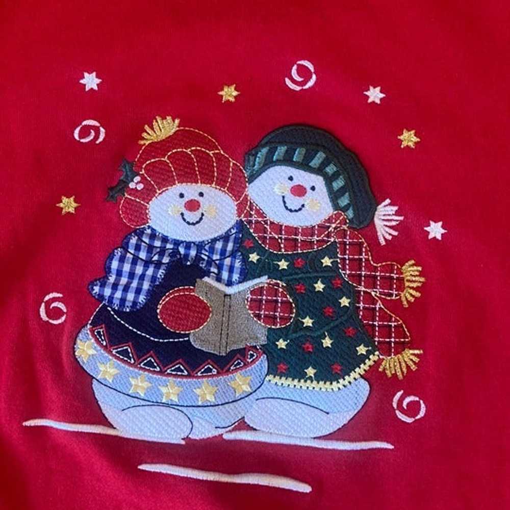 Vintage 90s Embroidered Snowman Christmas Sweatsh… - image 3