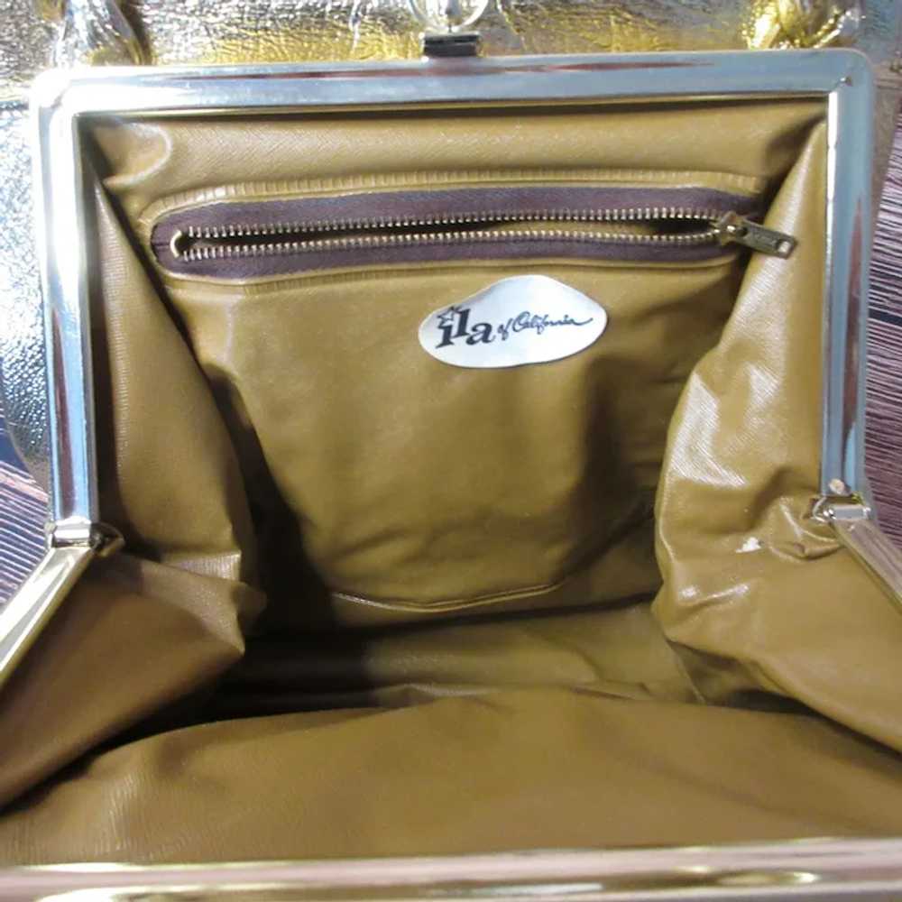 VINTAGE ILA of California Gold Lame Handbag - image 7