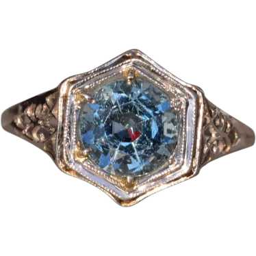 Antique Art Deco Ring with Natural Aquamarine Cent