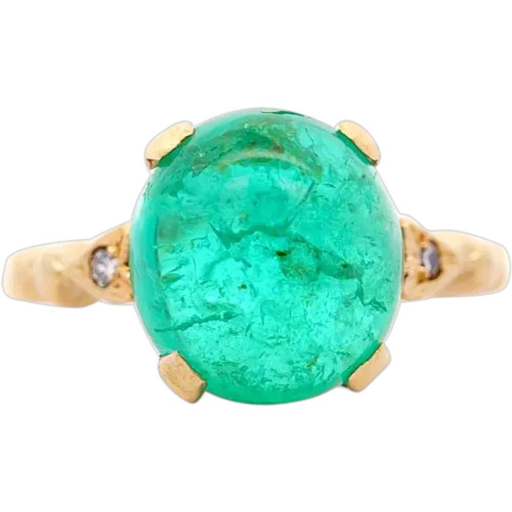 5 Carat Cabochon-Cut Colombian Emerald & Diamond … - image 1