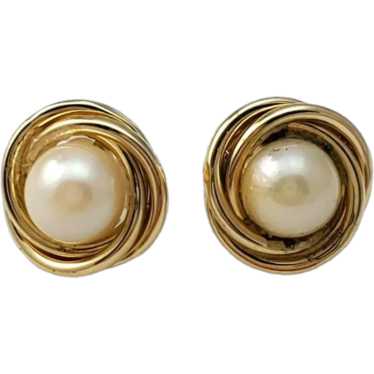 14K Yellow Gold Pearl Earrings #16301