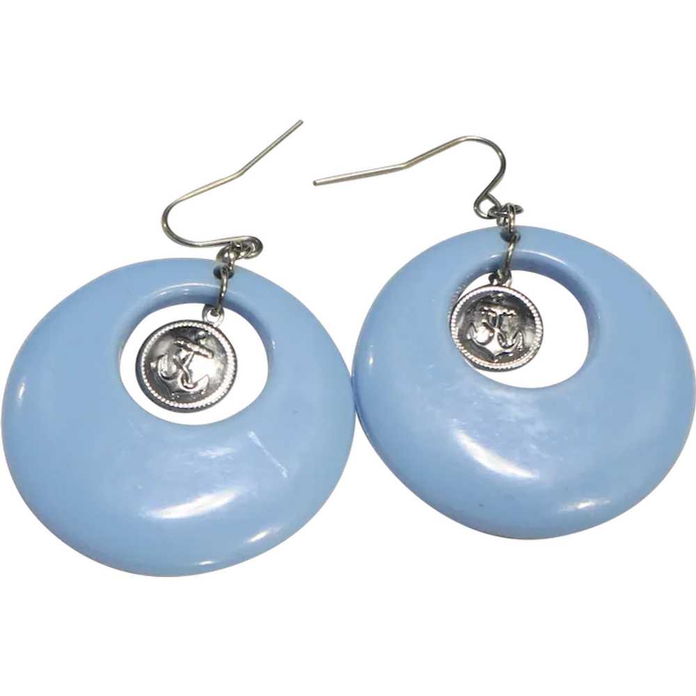 Baby Blue Lucite Circle Hoop Handle Earrings - image 1