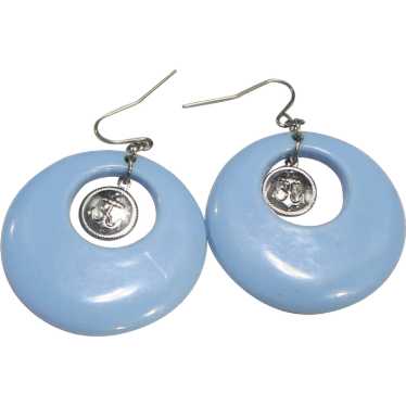 Baby Blue Lucite Circle Hoop Handle Earrings - image 1