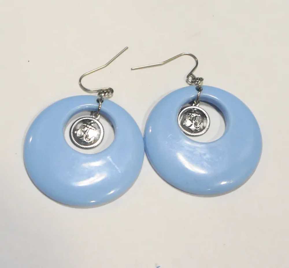 Baby Blue Lucite Circle Hoop Handle Earrings - image 2