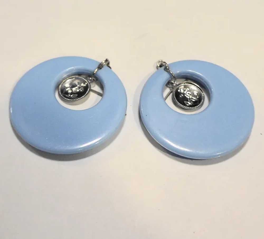 Baby Blue Lucite Circle Hoop Handle Earrings - image 3