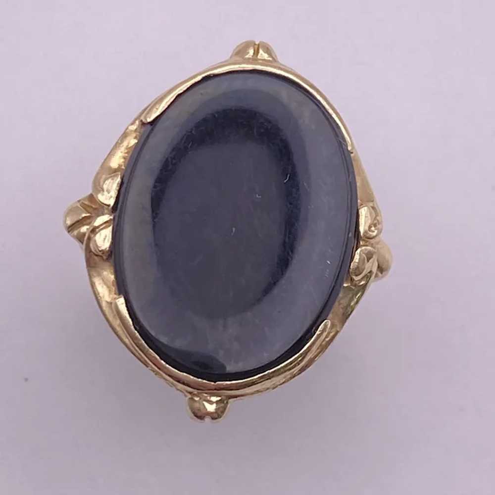 Victorian Revival Onyx Ring 14K Gold - image 3
